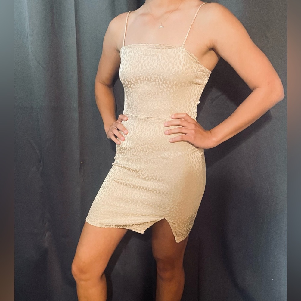 Beige mini dress with leopard print
